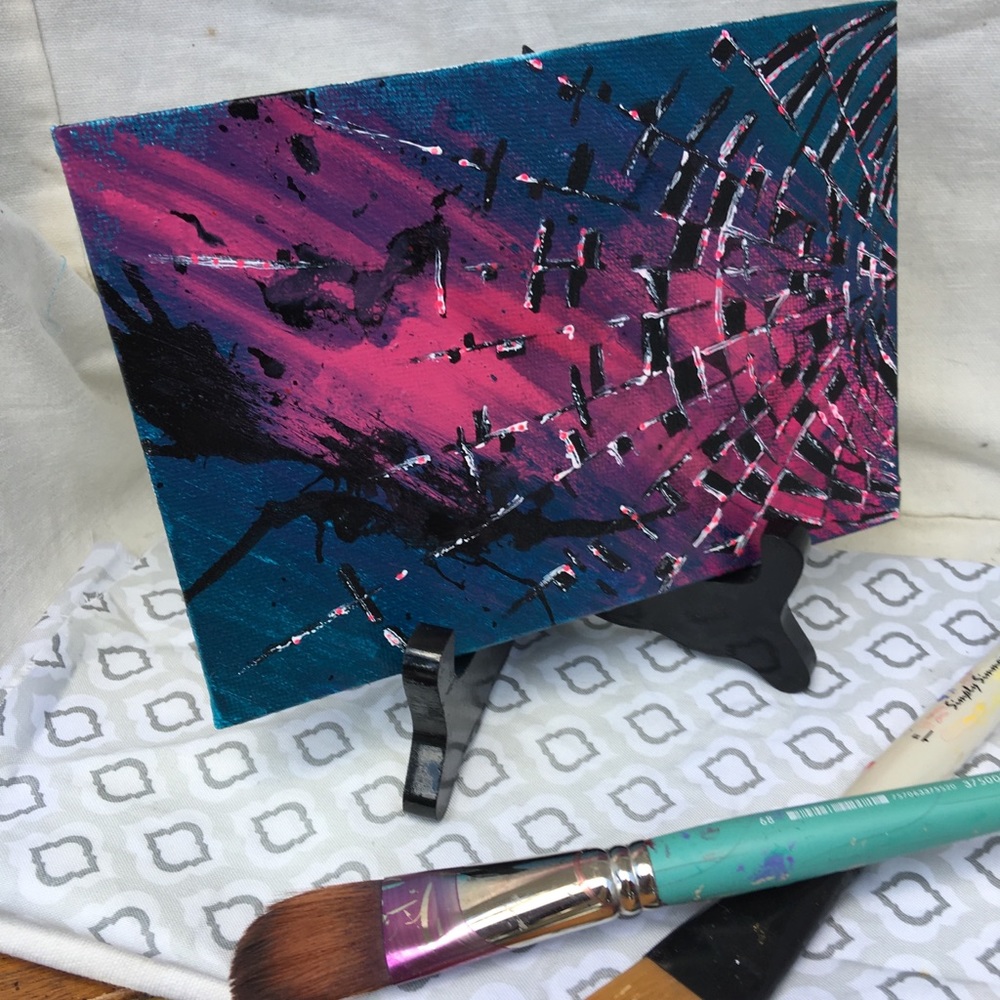 Pink Burst Abstract Art on Canvas - Picture 3 of 7